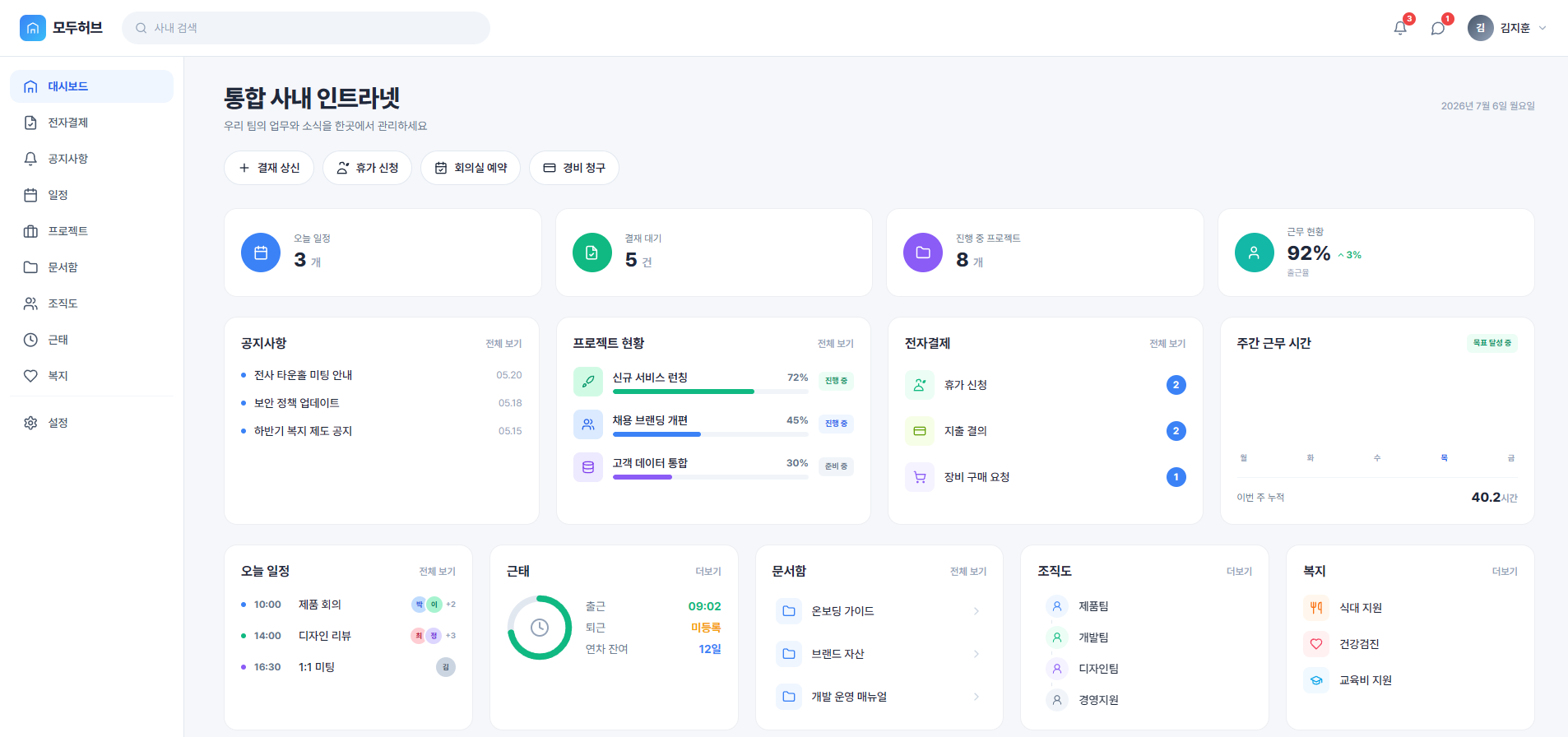 스타트업 통합 사내 인트라넷 구축